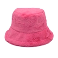 Detailed texture of rose red faux fur bucket hat with soft plush finish for winter - M (56-58cm) / Light Rose