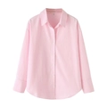 Detail of pink and white striped poplin shirt with long sleeves and sharp collar texture - XS / Pink Red Striped