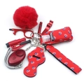 Red heart patterned neoprene self-defense keychain set with plush ball and alarm - Red Heart (Style 7)
