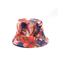 Macro detail of multi-color tie-dye bucket hat fabric and reinforced brim stitching - Abstract Art Watercolor Style (02)