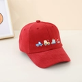 Kids red corduroy baseball cap with colorful cartoon construction truck embroidery - Red