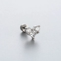 Titanium steel cartilage stud earring with heart shaped cubic zirconia and screw back - Heart Triple Zircon (A37-3#)