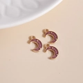 Purple and gold enamel moon pendants with star patterns for DIY necklace making - Purple