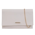 Elegant white geometric envelope bag with gold hardware and a delicate chain strap - White