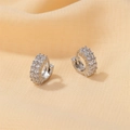 Luxury S925 sterling silver hoop earrings with double-row sparkling cubic zirconia - Double Row Micro-pave Silver Hoop Earrings (白K 4908)