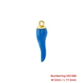 Detailed view of a dark blue chili pendant with dimensions 17.5mm by 5mm on white background - VD1480 Gold Blue Enamel Chili