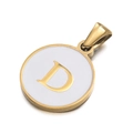 Golden round pendant featuring white enamel and a gold letter D for DIY jewelry - Letter D