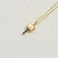 Golden key necklace with a polished square plate and three navy blue zircon stones - Small Key / Gold with Royal Blue Zircon
