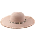 Wide brim straw sun hat with ethnic beaded band and star accents for summer beach sun protection - M(56-58cm) / Pink