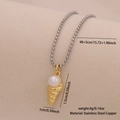 Goldener Eiskrem Muschel Anhänger mit weißer Perle an silberner Halskette - 5# Schneckenhaus