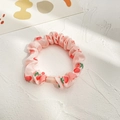 Pink scrunchie with cherry pattern made of soft fabric for hair styling - Pink Cherry Small