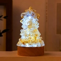 Luminous crystal resin Christmas tree lamp with amber stones on round wooden base - Brazilian Citrine Lamp