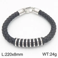 Bracciale punk in pelle intrecciata nera con anelli in acciaio, misura 220mm per 8mm - Color Acciaio (KB188291-KLHQ)