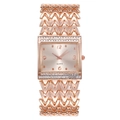 Montre bracelet élégante à quartz or rose avec cadran carré et lunette en strass - Or rose