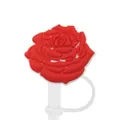 Red rose flower silicone straw topper dust plug decoration with white ring for straws - 1704-46 Rose Flower Shape