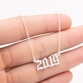 Polished stainless steel 2019 birth year necklace with gothic style font for women - 2019 / Steel