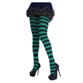 Collants de fête d'Halloween à rayures horizontales vertes et noires pour déguisements - Collants rayés vert et noir