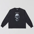 T-shirt classica nera a maniche lunghe in cotone con stampa realistica di teschio - S / Nero Selvaggio