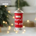 Christmas tree hanging ornament red Santa mail box with glitter snow and golden rope - Red Mailbox Style