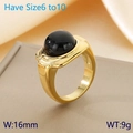 Anello in acciaio inossidabile placcato oro 18 carati con grande onice nera - US 6 / Stile Cabochon Ovale Nero (Oro KR111558-GC)