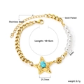 Bracciale in acciaio inossidabile dorato con perle bianche e ciondolo stella turchese - Bracciale di Perle Stella Marina (BR2668AKG)