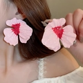 Pink floral stud earrings with layered oversized petals and a French chic aesthetic - Oversized Pink & Red Flower Style (35# Silver Earring Post - Pink-Red)