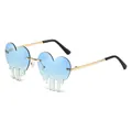 Y2K melting heart frameless sunglasses with gradient blue lenses and gold temples - Blue and Yellow (Top Blue Bottom Yellow)