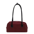 Bolso de hombro minimalista en gamuza burdeos con costuras blancas y asas negras largas - Burdeos