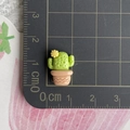 Macro detail of miniature resin cactus accessory with yellow flower measuring 2.2 cm height - Potted Cactus / Mini