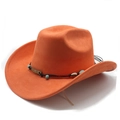 Macro view of orange suede cowboy hat with turquoise beads and black cord hatband - M (56-58cm) / Orange (KK-058)