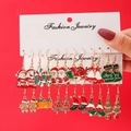 Christmas stud earring set featuring 12 pairs of Santa, reindeer, and snowflakes - ZH0217-1 (12 Pairs)