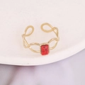 Detailed macro view of an adjustable gold ring featuring a red stone with woven band - Adjustable Open / Red Rectangle Stone Infinity Woven Band (6#)