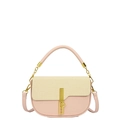 Pink and beige color-block half-moon handbag with woven flap and gold chain strap - Pink