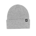 Winter light grey ribbed knit beanie with stylish round logo patch for men and women - Single Hat - Light Gray