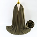 Olive green pearl chiffon scarf showing lightweight texture and premium drape quality - Olive Green