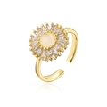 Detail of 18K gold plated sunflower ring with zircon micro-paving and cream gemstone - Adjustable Open / Sunflower Zircon Style-12517