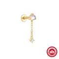 Piercing Labret in Argento S925 Oro con Pietra di Luna e Catena Sottile con Zircone - Stile Catena Pietra di Luna #2 / Oro