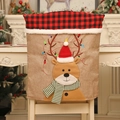 Christmas burlap chair cover with reindeer 3D character and red black plaid patterns - Christmas Reindeer Style