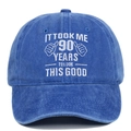 Detail of 90th birthday embroidery on blue washed cotton vintage baseball cap - Adjustable / Sapphire Blue