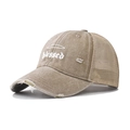 Casquette de baseball kaki vieillie avec broderie blessed gothique et filet respirant au dos - Kaki