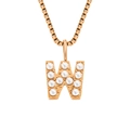 Collar de cadena tipo caja en oro rosa con colgante letra W y perlas blancas - W-Oro Rosa