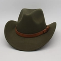Olive green wide brim western cowboy hat with brown faux leather belt and metallic buckle - One Size / Army Green (With Brown Belt)