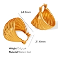 Goldene plissierte Edelstahl-Ohrringe mit vertikaler Rippenstruktur und auffälligem Design - Gestreifter Rippenstil (EH588) / Gold
