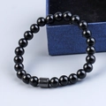 Polished black onyx beaded bracelet with a magnetic cylinder clasp and blue gift box - 6245H Polished Black Agate