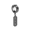 Black clip-on earring for men featuring a metallic razor blade shaped pendant - Blade Shape Style