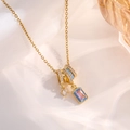 Chic gold necklace with blue enamel bear camera pendants and pink zircon charms - Gold Dopamine Pink Rhinestone Style