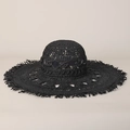 Vista dettagliata di un cappello da spiaggia nero in paglia intrecciata a mano - M(56-58cm) / Nero
