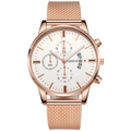 Detail of rose gold mesh strap and white dial with date display for Geneva men's watch - Rose Gold Case White Dial Rose Gold Mesh Strap