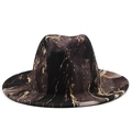 Classic fedora hat featuring a unique black and gold marble pattern with a flat wide brim - M (56-58cm) / Black Gold Marble(10)