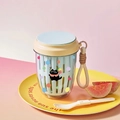 Tazza da insalata blu portatile con motivo gatto, colino e cucchiaio pieghevole - Con Forchetta + Cordino + Adesivi / Blu